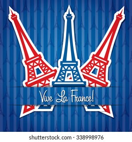 Eiffel tower sticker Bastille Day card in vector format