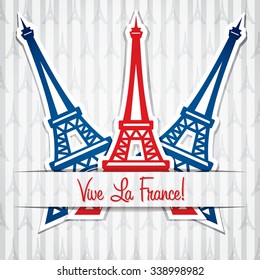 Eiffel tower sticker Bastille Day card in vector format