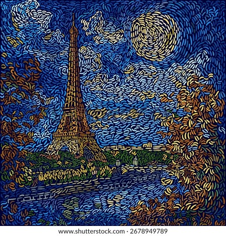 The Eiffel Tower in the style of impressionist artists. Symbol of Paris.