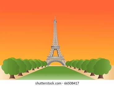 Eiffel tower at sundown ( background on separate layer )