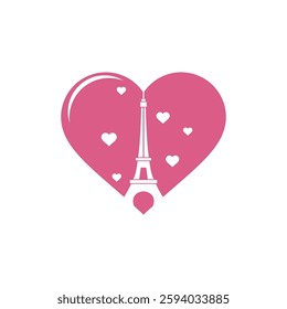 Eiffel Tower surrounded by hearts, perfect for romantic themes, Valentines Day, love, travel, and Paristhemed designs. Iconic landmark.