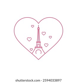 Eiffel Tower surrounded by hearts, perfect for romantic themes, Valentines Day, love, travel, and Paristhemed designs. Iconic landmark.