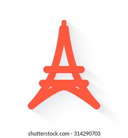  Eiffel Tower symbol  in orange with drop shadow on white background

