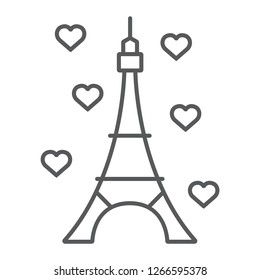 Eiffel tower thin line icon, france and paris, architecture sign, vector graphics, a linear pattern on a white background, eps 10.