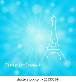 Eiffel tower in thin line style. vector illustration. Time to travel