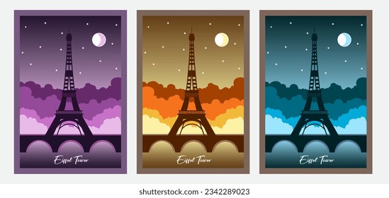 Eiffel Tower three Colors vector