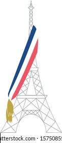 Eiffel Tower with a tricolour mayor's scarf in the colours of France