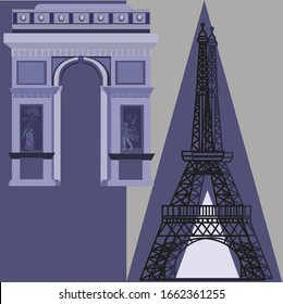 Eiffel tower and Triumphal arch in vector