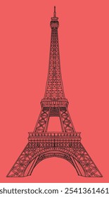 Torre Eiffel Vetor Editável Rosa Fundo Ilustração