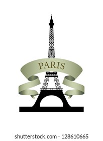 Eiffel Tower. Vector emblem of Paris with ribbon.