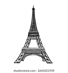 Eiffel tower. Vector graphics, black and white hand-drawn illustration. Isolate on a white background. Sights of France. For flyers, banners and postcards, invitations, posters and stickers and prints