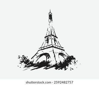 eiffel tower vector hand drawn silhouett