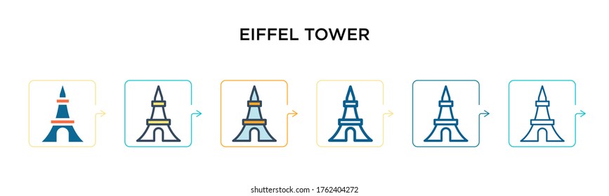 Eiffel tower vector icon in 6 different modern styles. Black, two colored eiffel tower icons designed in filled, outline, line and stroke style. Vector illustration can be used for web, mobile, ui