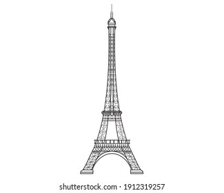 Eiffel Tower vector icon with lines isolated on white background. High quality badge