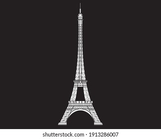 Eiffel Tower vector icon with lines isolated on black background. High quality badge