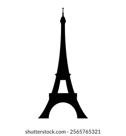 Eiffel Tower vector icon. Paris landmark symbol for travel, tourism, and French culture design. Black silhouette isolated on white background.