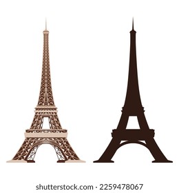 Iconos vectoriales de la Torre Eiffel. Símbolos de atracción turística de Francia mundialmente famosos. Monumento arquitectónico internacional aislado de fondo blanco