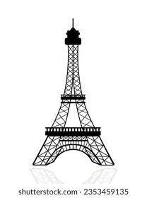 Eiffel Tower vector illustration black silhouette Isolated on white background.