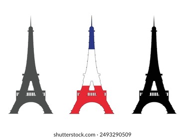 Eiffel tower vector illustration black silhouette, eiffel tower with france flag colors 