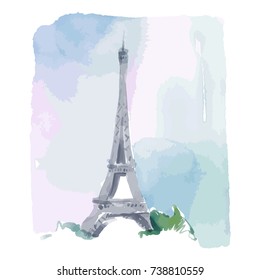 Eiffel Tower vector illustration. France, Paris. Hand drawn urban sketch. Ink, watercolor. Design for greeting card, poster.