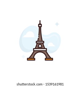 Eiffel Tower vector illustration. Outline filled Travel & Tourism icons.
