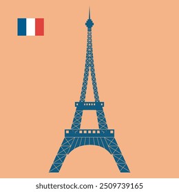 Ilustração do vetor da Torre Eiffel. Paris Landmark com a bandeira da França e Paris cor do pôr do sol.