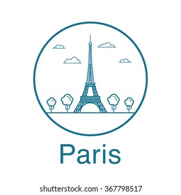Eiffel Tower Vector Illustration. Paris sightseeing made in line art style badge.