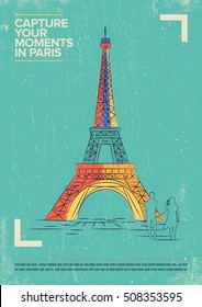 Eiffel Tower Vector Illustration. World Famous Landmark Series In Retro Style. Paris, France Travel Poster.