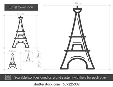 Eiffel tower vector line icon isolated on white background. Eiffel tower line icon for infographic, website or app. Scalable icon designed on a grid system.