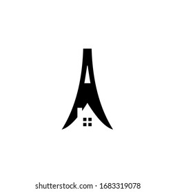 Eiffel tower vector logo,with roof silhouette design.