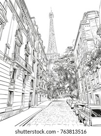 Eiffel Tower vector sketch. Paris, France. Hand drawn vector illustration