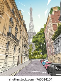 Eiffel Tower vector sketch. Paris, France. Hand drawn vector illustration