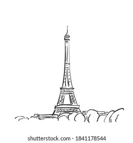Eiffelturm, Vektorgrafik, einfache handgezeichnete Illustration einzeln auf Schwarz, Paris, Frankreich