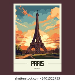 Vector de afiches de viaje de la Torre Eiffel