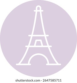 Silhueta Branca Torre Eiffel em Círculo Roxo