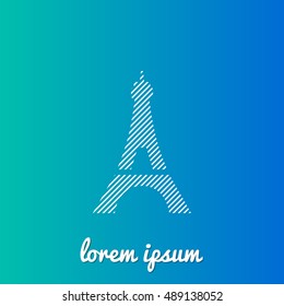 Eiffel Tower White stroke fill with blue and green gradient background Icon / Logo Design