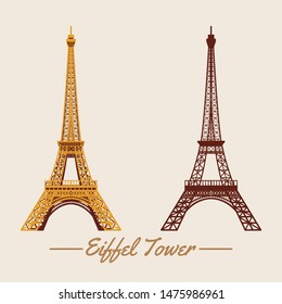 Eiffel tower within two design,silhouette and cartoon version,famous landmark and travel of France