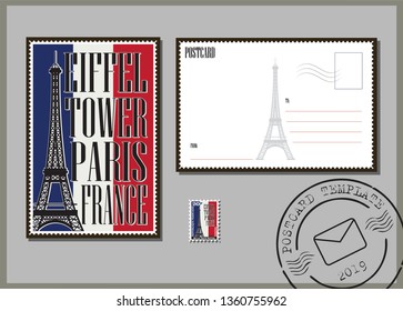 Eiffel Tower,Paris,France postcard Template