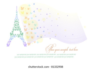 Eiffel tower.Silhouette by butterflies.