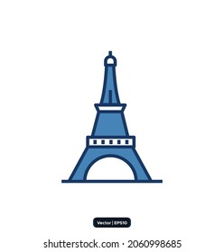 eiffel_tower icon. Travel landmarks and destinations icons. Vector icon set representing global tourist landmarks and travel destinations for vacations.