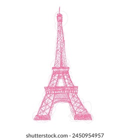 Eiffile Tower drawn in children's style with pencils, kids drawings