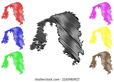 Eigeroya island (Kingdom of Norway) map vector illustration, scribble sketch Eigeroya map