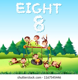 Eigh monkeys at playground illustration