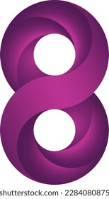 Eight or 8 logo design. Impossible shape. Magenta gradient infinity shape. Optical illusion. Interlocking number eight (8) on white background. 
Abstract endless geometric loop. Vector illustration.