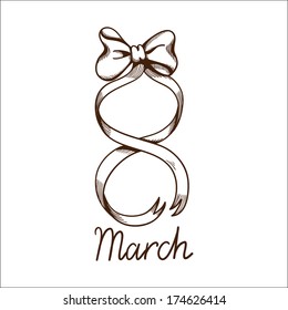 Eight 8 of march ribbon. Sketch element for international women's day. Eps 10 vector illustration