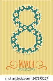Eight 8 of March, Women's Day background. Holiday backdrop and text. Card design. Eps 10 vector illustration.
