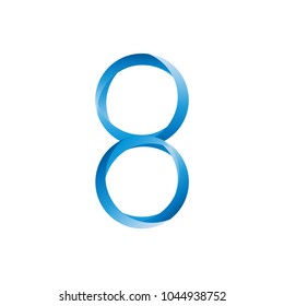 Eight 8 number blue abstract icon isolated on white
