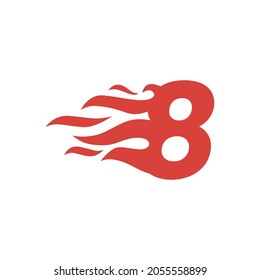 ocho 8 números llama de fuego caliente logotipo vectorial ilustración de icono