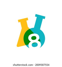 eight 8 number lab laboratory glassware beaker logo vector icon illustration