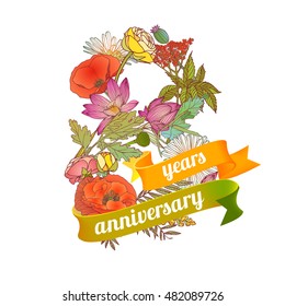 eight (8) years anniversary sign of floral digits
